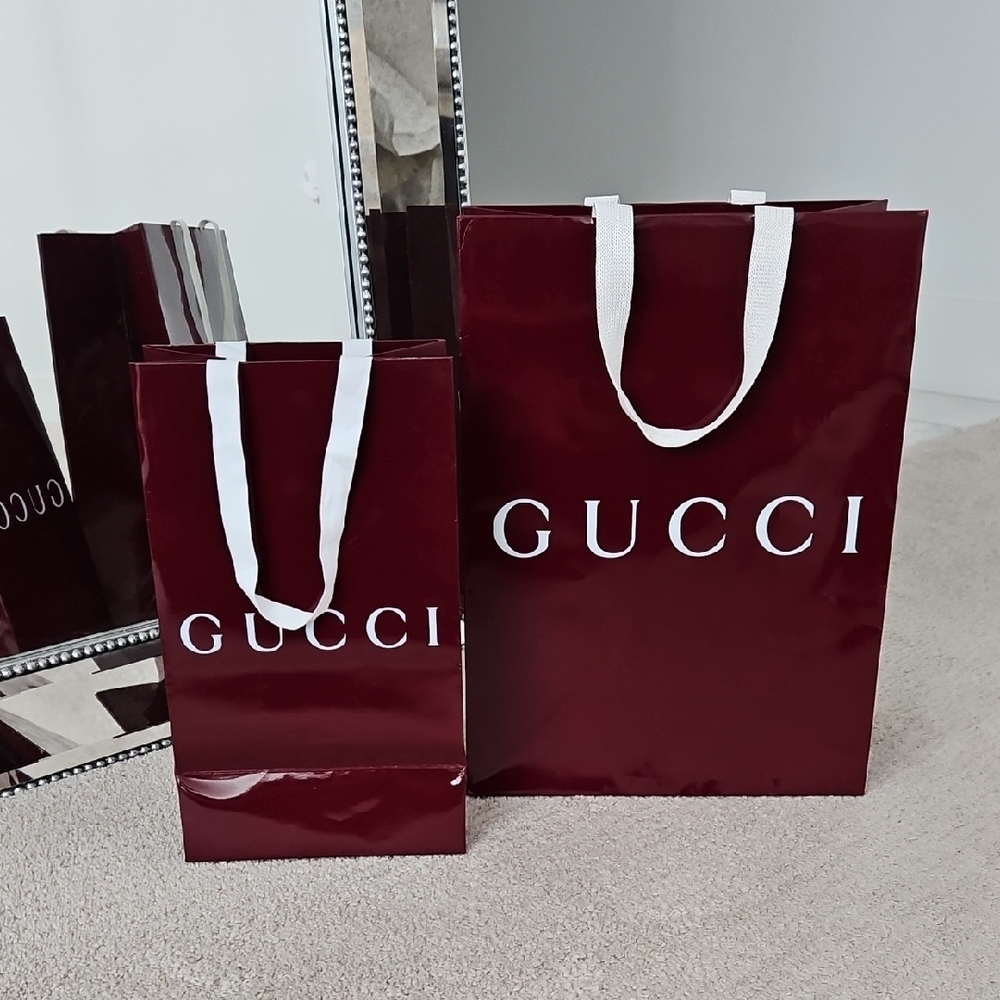 Gucci Burgundy Shopping Bags with White Accents!